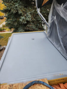 Roof deck coated with a protective waterproof system.